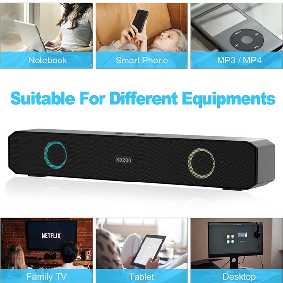 Portable Wireless Sound Bar, Home Mini Bluetooth Speaker with Multi-Color Lights - Picture 2 of 7